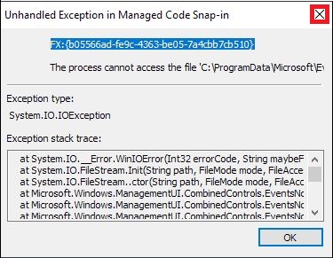 Unhandled Exception Error Message is Displayed in the Event Viewer