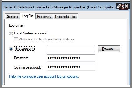 Sage 50 Database Connection Manager- Local computer