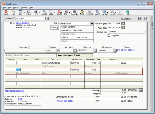 Recording an NSF Check from a Customer in Sage 50 2 Sales/Invoicing