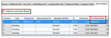 Sync and approve pre notes