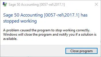 sag 50 has stopped working error message